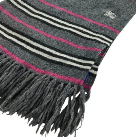 Burberry Gray and Pink Scarf with Colorful Stripes and Fringe - Picture 5 of 6